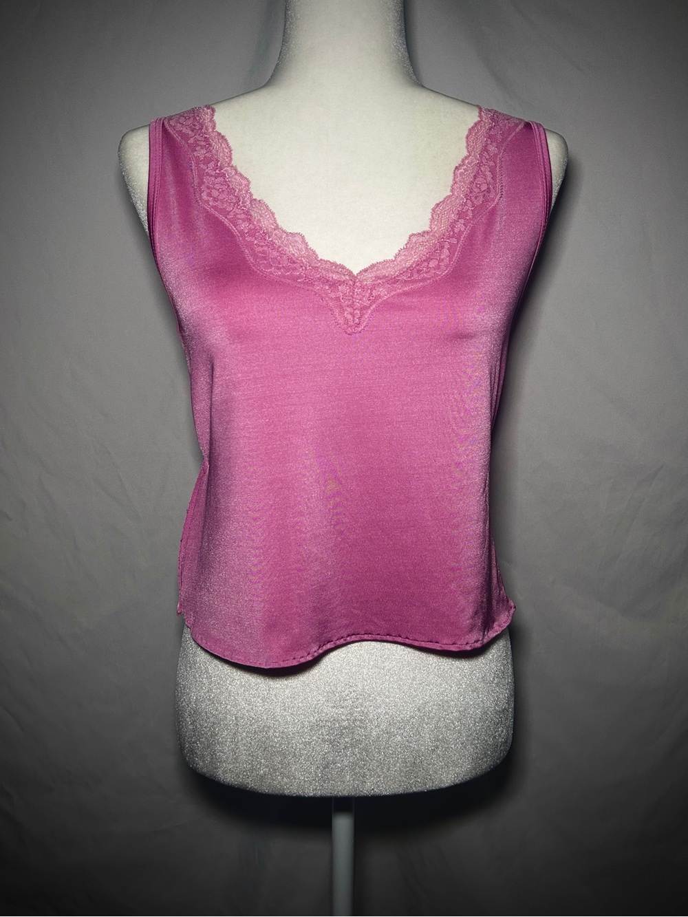 Faded Glory Pink Lace Trim Satin Chemise Top